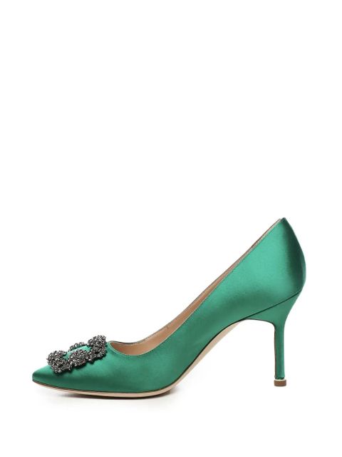 Manolo Blahnik 90mm Hangisi satin pumps - Green