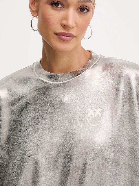 Pinko bluza bawełniana damska kolor srebrny z nadrukiem 105756 A2V1