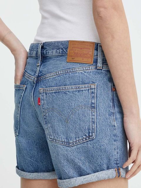 Levi's szorty jeansowe damskie kolor niebieski gładkie high waist