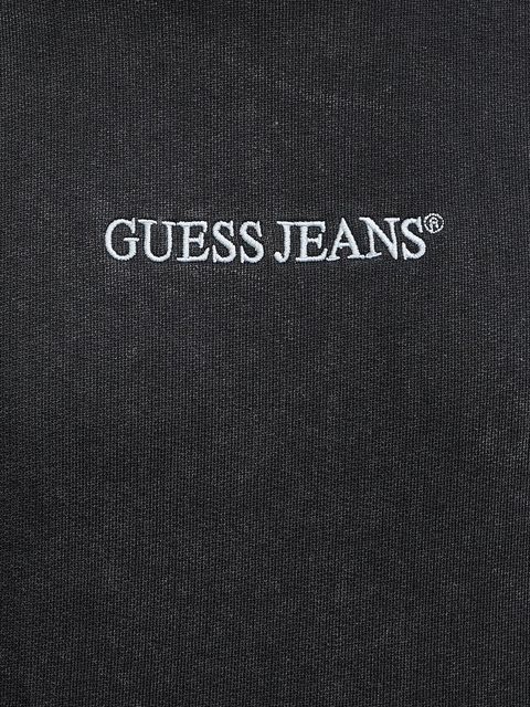 Guess Jeans bluza bawełniana damska kolor czarny z kapturem z aplikacją W5BQ15 KCPR1