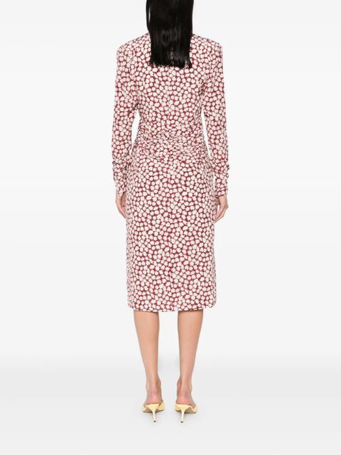 Alessandra Rich floral-print draped midi dress - Red