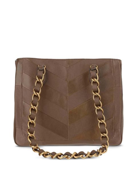 Valentino Garavani chevron-patchwork chain leather tote bag - Brown - zdjęcie produktu nr 2