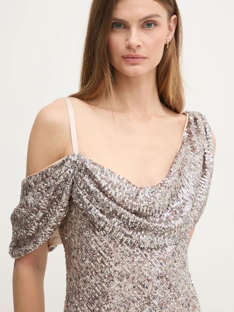 DIANE VON FURSTENBERG sukienka kolor srebrny maxi rozkloszowana DVFGL4S010