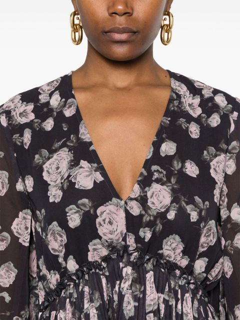 GANNI floral-print mini dress - Black