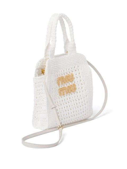 Miu Miu crochet raffia tote bag - White