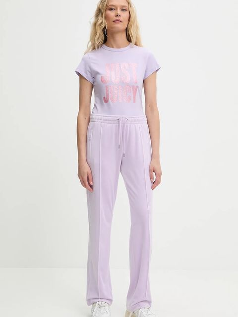 Juicy Couture t-shirt JUST JUICY HILTON T-SHIRT damski kolor fioletowy JCNCT225456