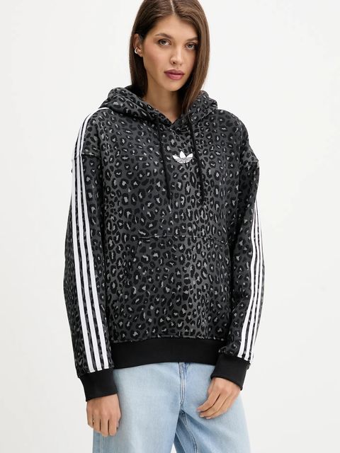 adidas Originals bluza Graphic Lo Hd damska kolor czarny z kapturem wzorzysta JV7561 - zdjęcie produktu nr 1
