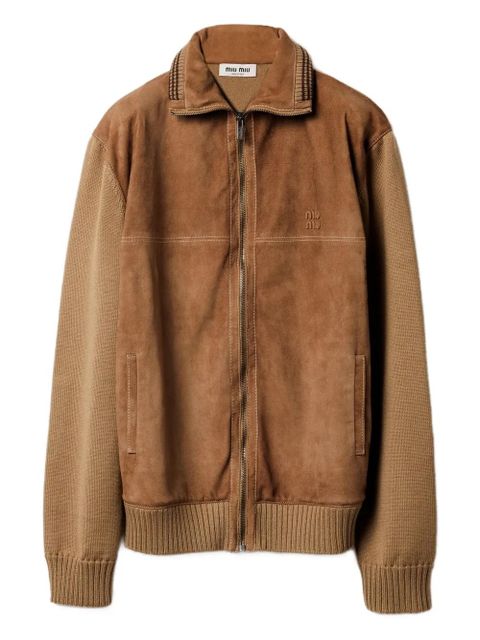 Miu Miu suede-insert ribbed cardigan - Brown - zdjęcie produktu nr 1