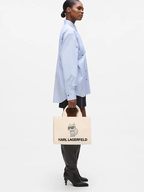 Karl Lagerfeld torebka bawełniana IKON kolor beżowy A4W50053