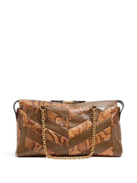 Valentino Garavani Panthea medium shoulder bag in python and nappa with chevron motif - Brown