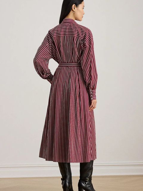 Lauren Ralph Lauren sukienka bawełniana kolor bordowy midi rozkloszowana 200P03516 - zdjęcie produktu nr 2