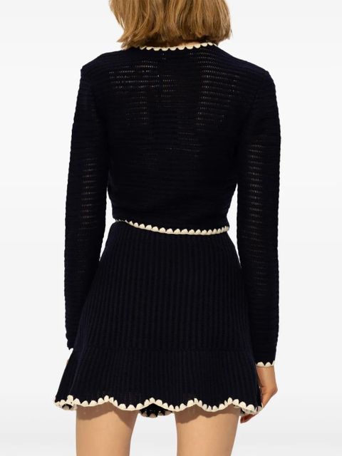 Self-Portrait crochet-knit cropped cardigan - Blue