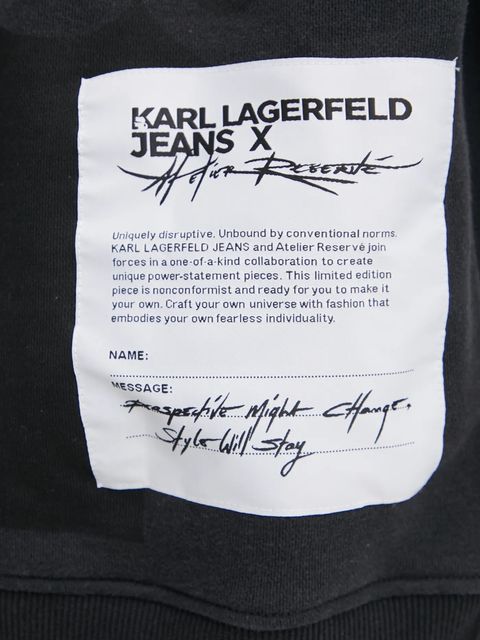 Karl Lagerfeld Jeans bluza bawełniana damska kolor czarny z kapturem z nadrukiem A1W20093