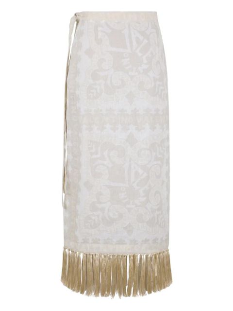 Valentino Garavani fringed patterned midi skirt - Neutrals - zdjęcie produktu nr 2