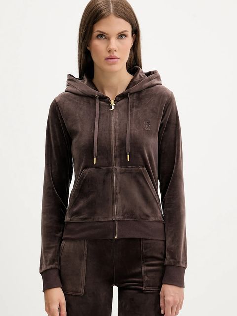 Juicy Couture bluza ROBERTSON HOODIE damska kolor brązowy z kapturem z aplikacją JCAP176G - zdjęcie produktu nr 1