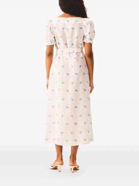 Sleeper square-neck floral linen dress - White