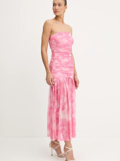 Bardot sukienka kolor różowy maxi rozkloszowana 59875DB1