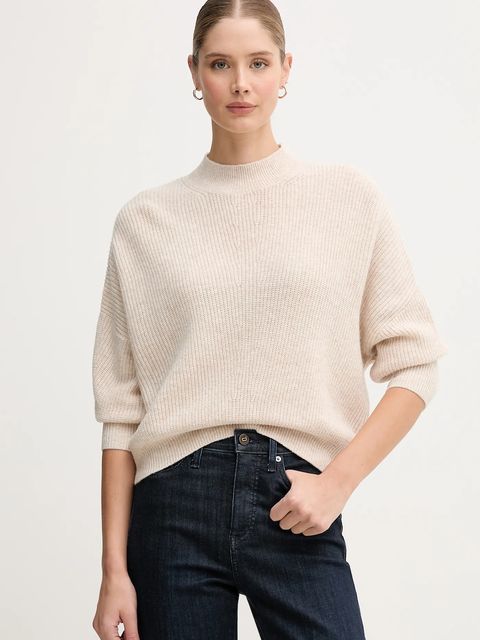 OUI sweter z dodatkiem wełny damski kolor beżowy z golfem 94268 - zdjęcie produktu nr 1