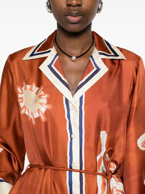 ALEMAIS Soleil D'Amour collar printed midi dress - Brown