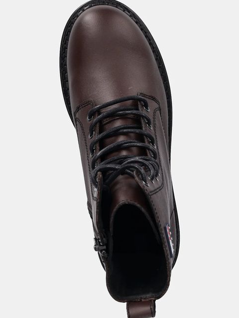 Tommy Jeans workery skórzane TJW URBAN LACE UP BOOT damskie kolor brązowy na płaskim obcasie EN0EN02907