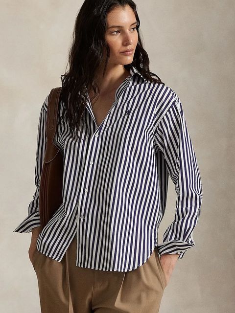 Polo Ralph Lauren koszula bawełniana damska kolor granatowy relaxed z kołnierzykiem klasycznym 211910743 - zdjęcie produktu nr 1