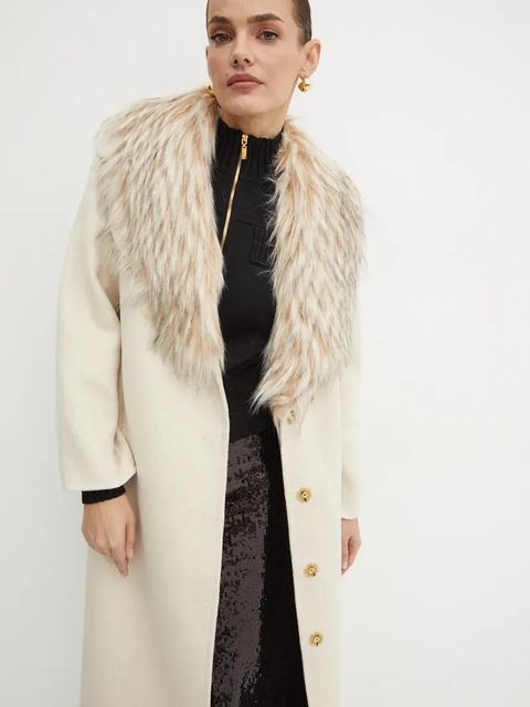 Luisa Spagnoli płaszcz wełniany SUPPLICA kolor beżowy przejściowy 541206