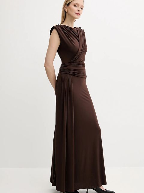 Answear.LAB sukienka kolor brązowy maxi prosta