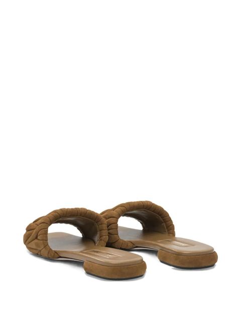 Miu Miu Matelassé suede flat sandals - Brown