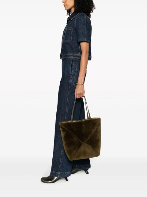 LOEWE medium Puzzle Fold shearling tote bag - Green - zdjęcie produktu nr 2