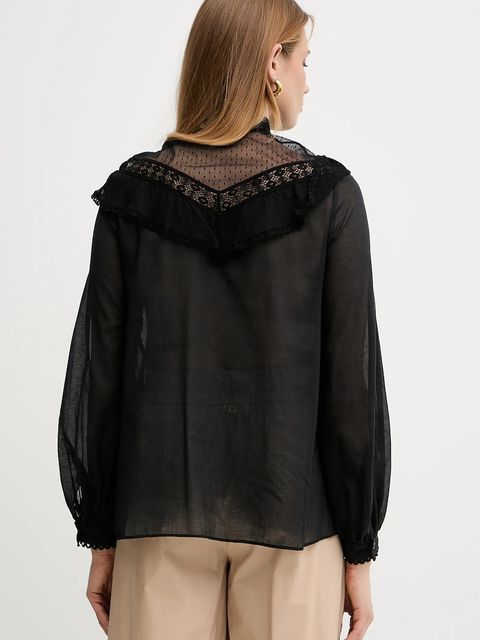 Weekend Max Mara koszula bawełniana damska kolor czarny regular ze stójką 2515111013600