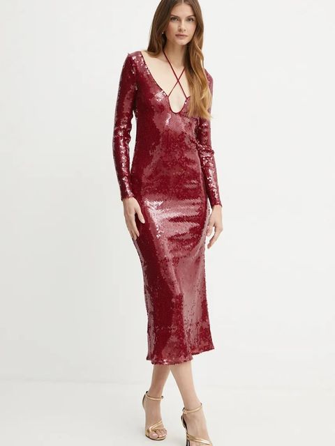 Bardot sukienka VERONA kolor bordowy midi dopasowana 58859DB