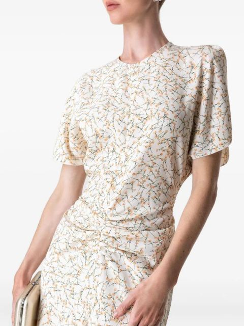 Victoria Beckham gathered floral-print midi dress - White
