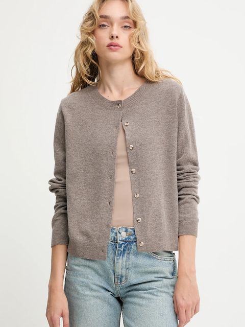 Answear.LAB kardigan z wełny merino z szalem damski kolor brązowy lekki