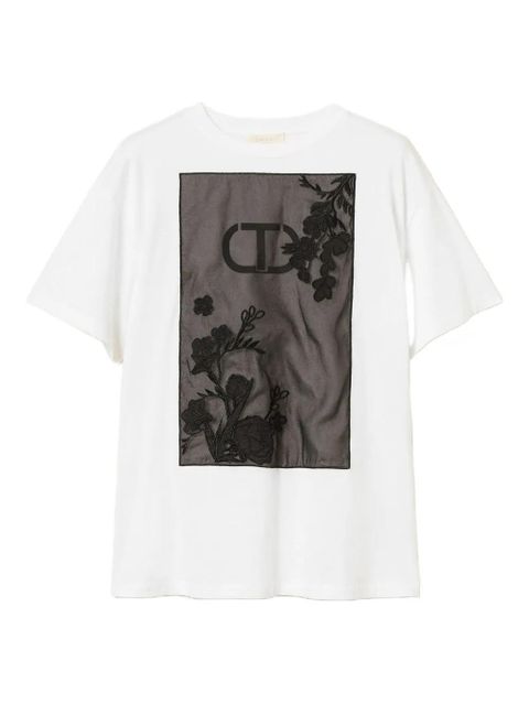 TWINSET floral-embroidered cotton T-shirt - White - zdjęcie produktu nr 1