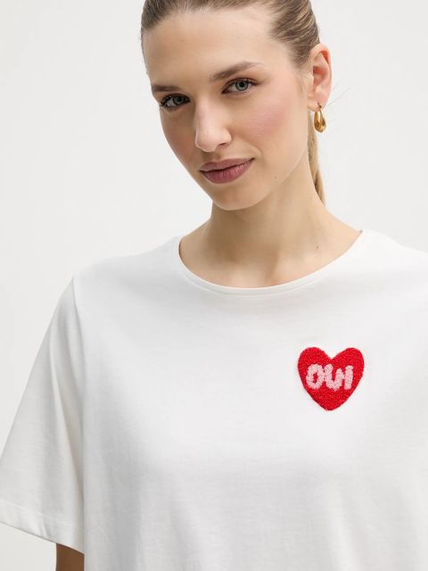 OUI t-shirt bawełniany damski kolor biały 96046