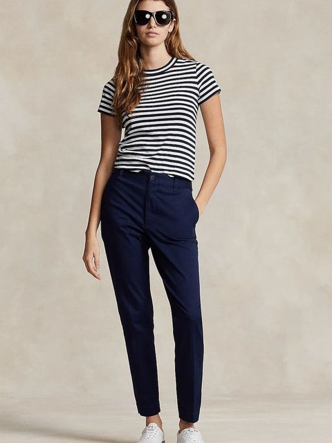 Polo Ralph Lauren spodnie damskie kolor granatowy proste high waist