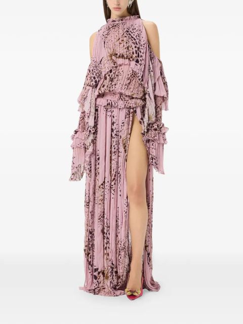 Blumarine butterfly-print ruffled ,axi dress - Pink