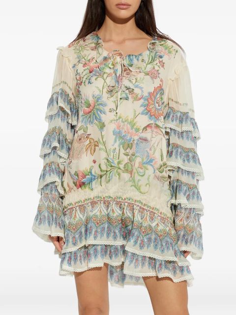 ETRO floral-pattern ruffled mini dress - Neutrals