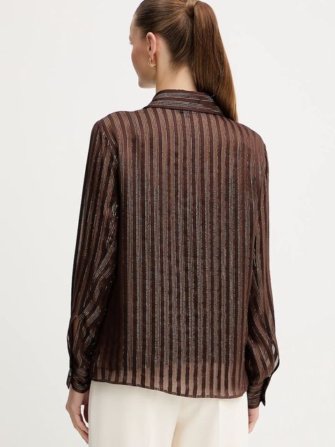 Luisa Spagnoli koszula jedwabna damska kolor brązowy regular z kołnierzykiem klasycznym 542740