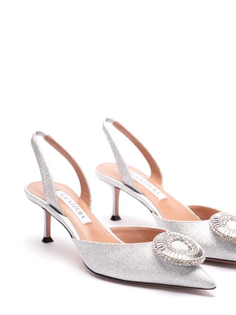 Aquazzura 50mm Crystal Hoop slingback pumps - Silver - zdjęcie produktu nr 2