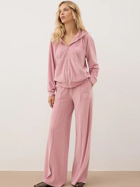 Bizuu spodnie dresowe welurowe VELORINA damskie kolor różowy z aplikacją VELORINA RÓŻOWY