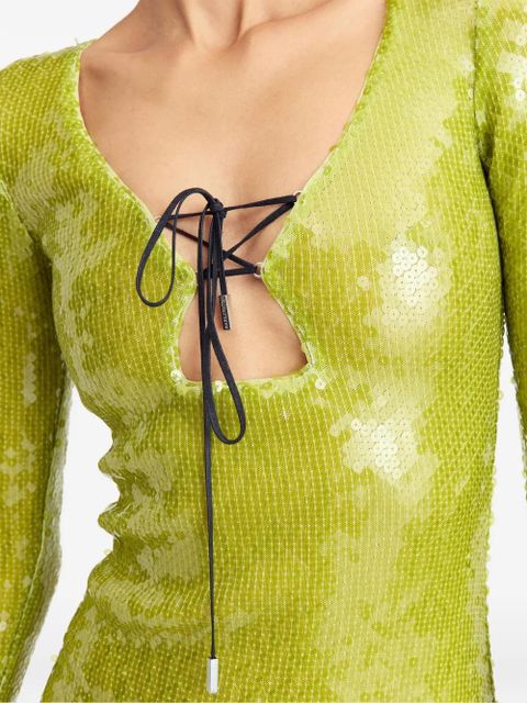 16Arlington Solaria sequin lace-up midi dress - Green