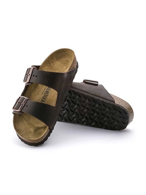 Birkenstock klapki skórzane Arizona damskie kolor brązowy 52533