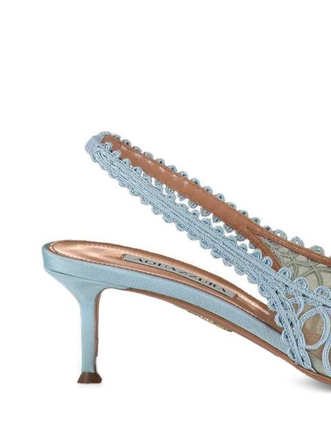Aquazzura Kahlo crochet-knit slingback pumps - Blue - zdjęcie produktu nr 2