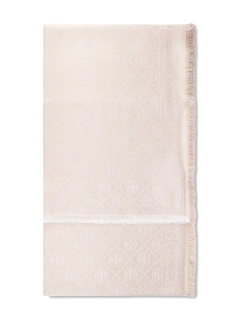 Tory Burch logo-pattern fringed-edges scarf - Pink - zdjęcie produktu nr 1
