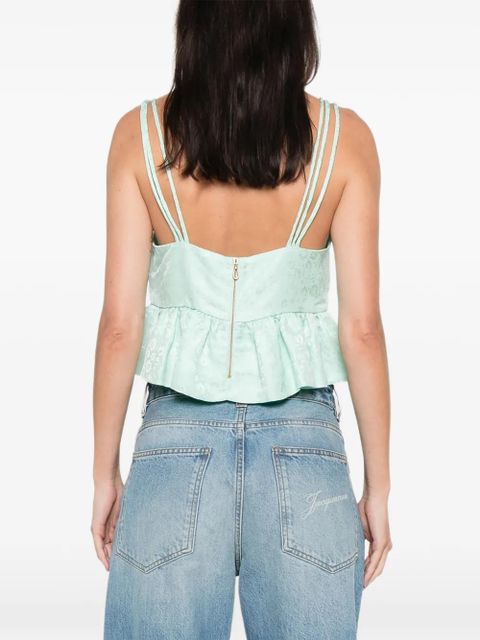 SANDRO floral-pattern ruffled top - Green