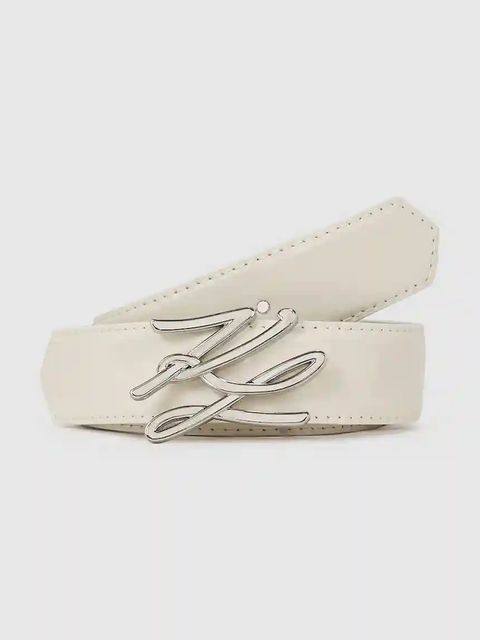 Karl Lagerfeld pasek skórzany dwustronny K/AUTOGRAPH damski kolor beżowy A4W33022 - zdjęcie produktu nr 1