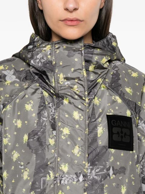 GANNI floral-print hooded jacket - Grey