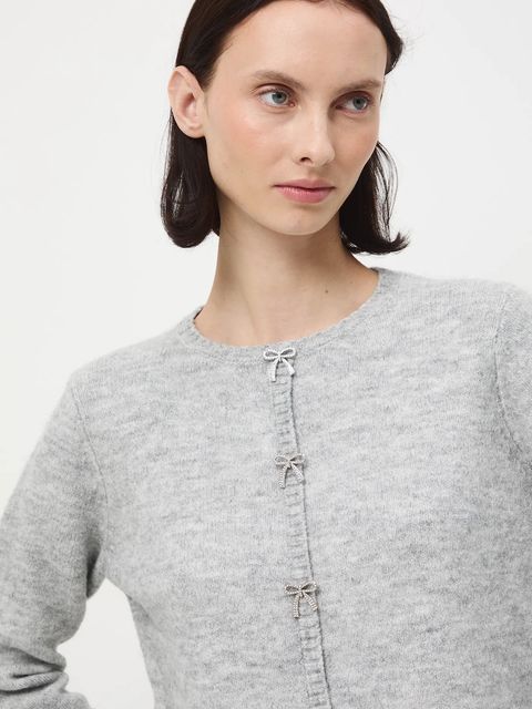 Medicine kardigan z domieszką wełny damski kolor szary lekki