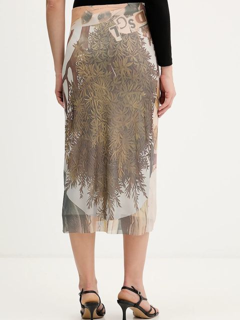 Desigual spódnica COLLAGE kolor brązowy midi prosta 25WWFK05